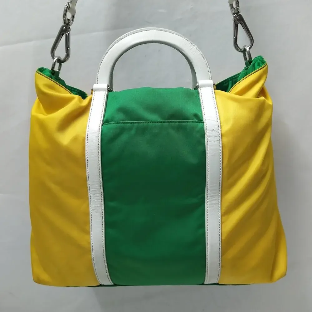 PRADA Two-Way Yellow Green Nylon Top Handle Zipper Satchel Crossbody Bag